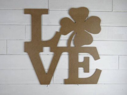 Wooden Stacked Love w 4 Leaf Clover