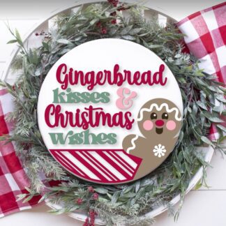 Painted version of wooden sign kit saying Gingerbread Kisses