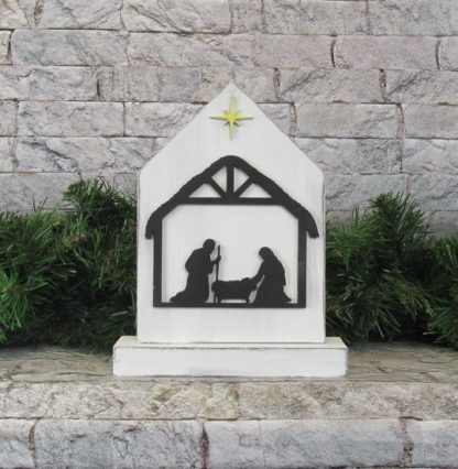 A sign kit featuring a manger scene in black and white