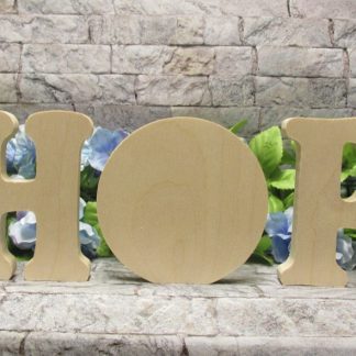 Free standing letters that spell HOP with the O filled in.