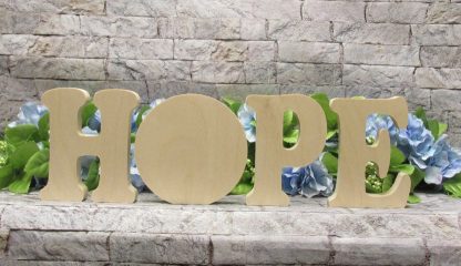 Free standing letters that spell HOPE with the O filled in.