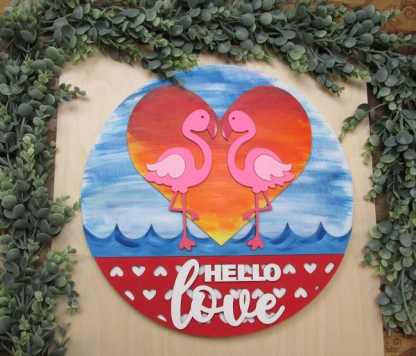 Laser Flamingo Hello Love Overlay w Circle