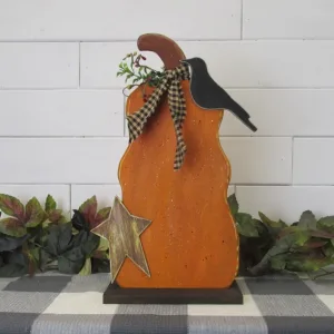 Wood Rustic Tall Pumpkin w Crow and Star Kit