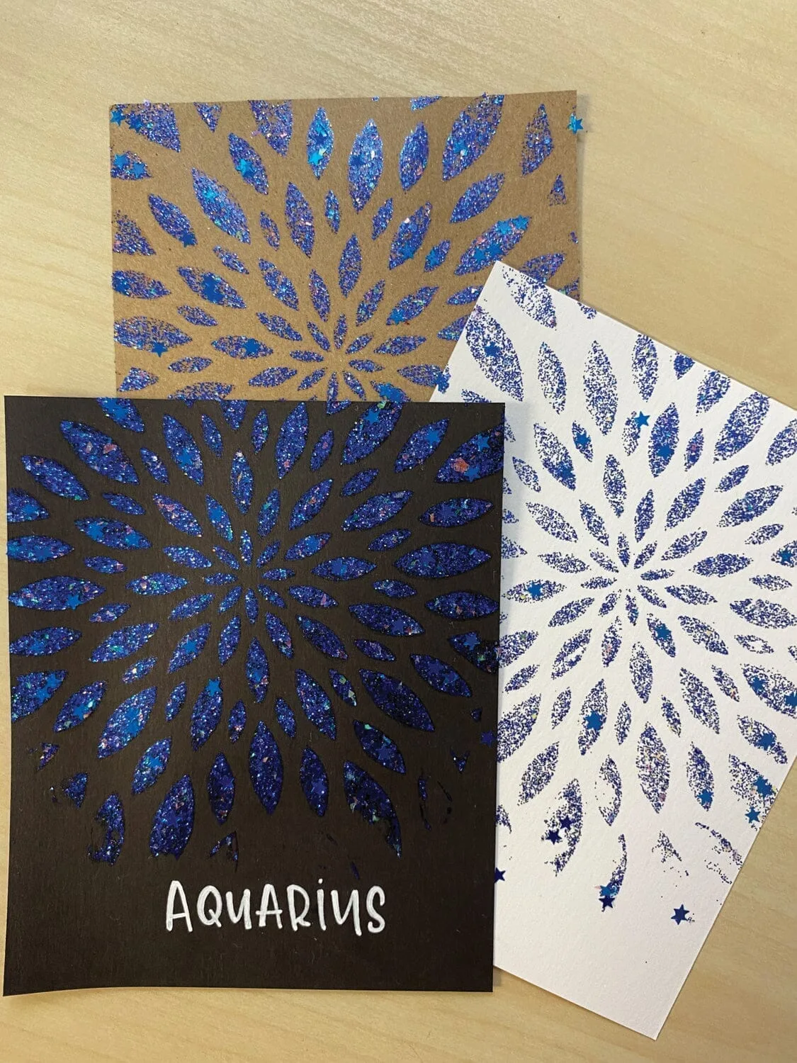 Some examples of using Aquarius color Glitter gels on paper crafts.