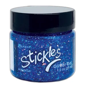 Stickles Glitter Gels in Aquarius color are easily spreadable and work great applied through a stencil or directly to surface. The color is similar to blue.