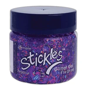 Stickles Glitter Gels in Pegasus color are easily spreadable and work great applied through a stencil or directly to surface. The color is similar to purple.