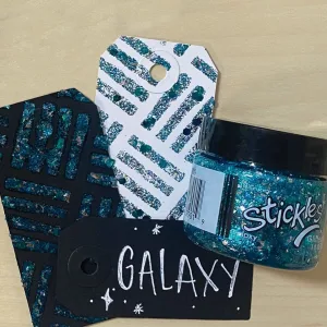 Some examples of using Galaxy color Glitter gels on paper crafts.