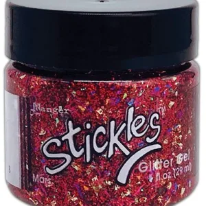 Stickles Glitter Gels in Mars color are easily spreadable and work great applied through a stencil or directly to surface. The color is similar to red.