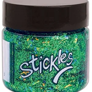 Stickles Glitter Gels in Medusa color are easily spreadable and work great applied through a stencil or directly to surface. The color is similar to green.