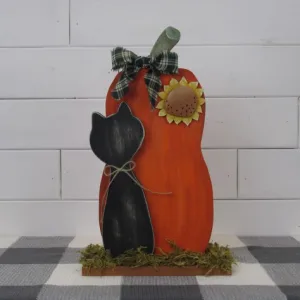 Pumpkin W Cat and Sunflower on Base